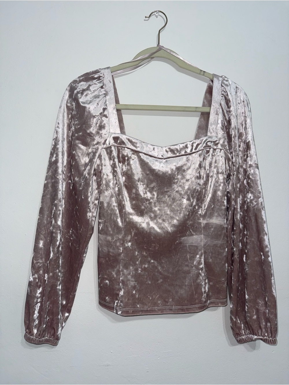 Anthropologie Dusty Rose Velvet Square-Neck Blouse